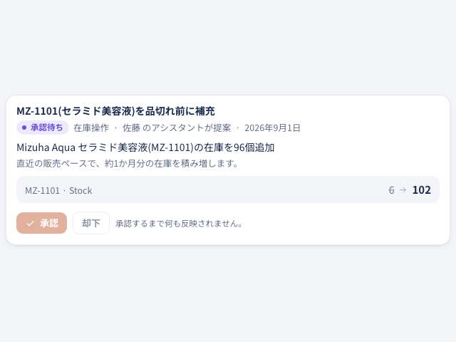 承認カード。承認するまで何も反映しない